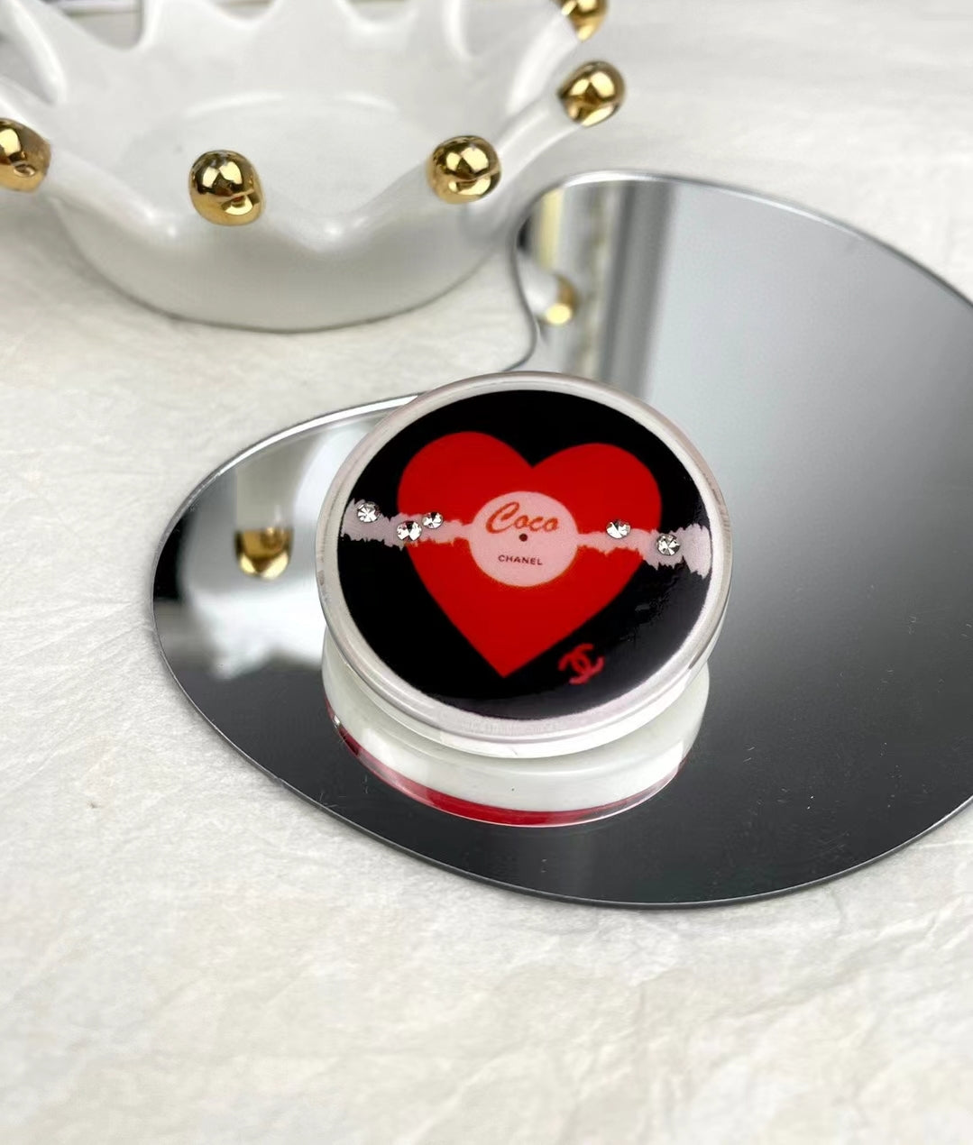 Chanel Red Heart Resin 18K Gold Brooch