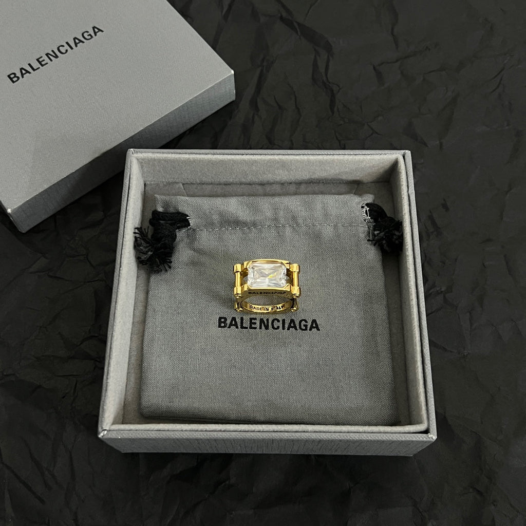 Balenciaga Crystal 18K Gold Ring