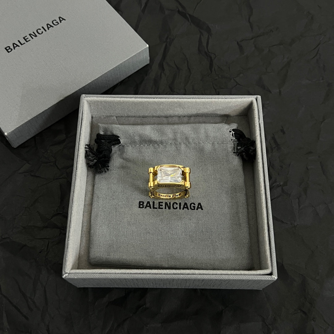 Balenciaga Crystal 18K Gold Ring