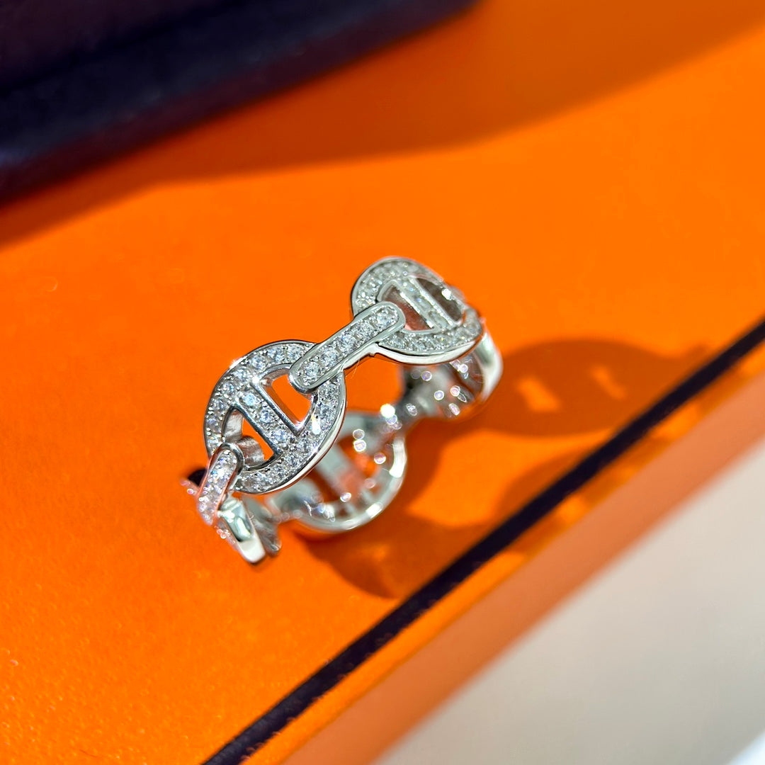 Hermes Chaine d'Ancre Enchainee Diamond 18K Gold Ring