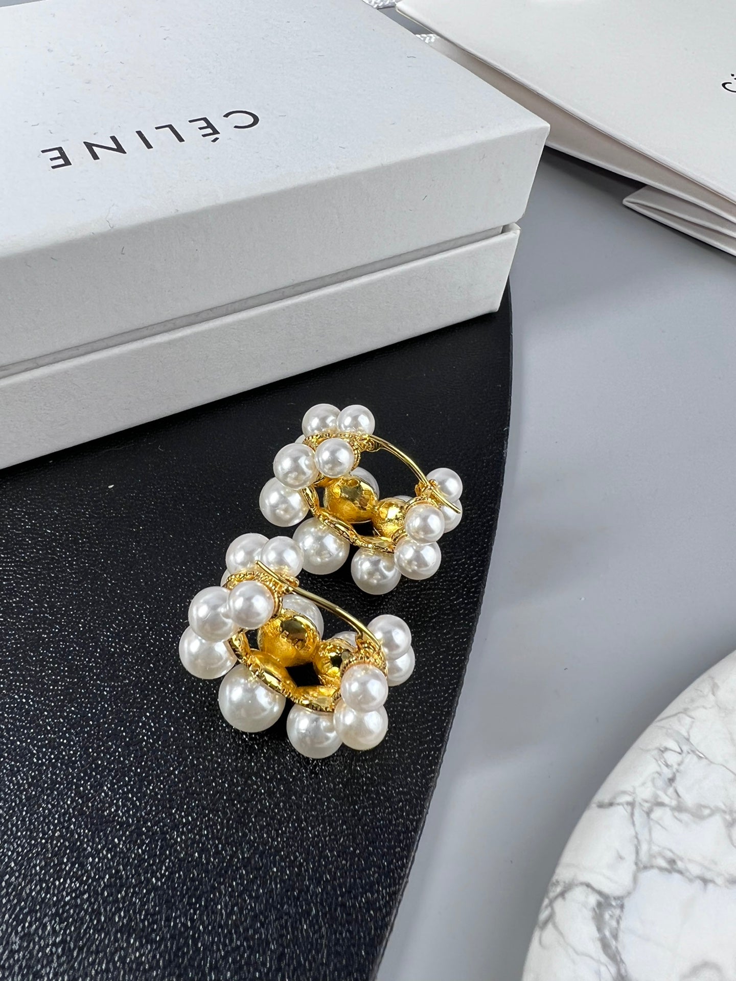 Celine Two-Rows Pearl 18K Gold Earrings