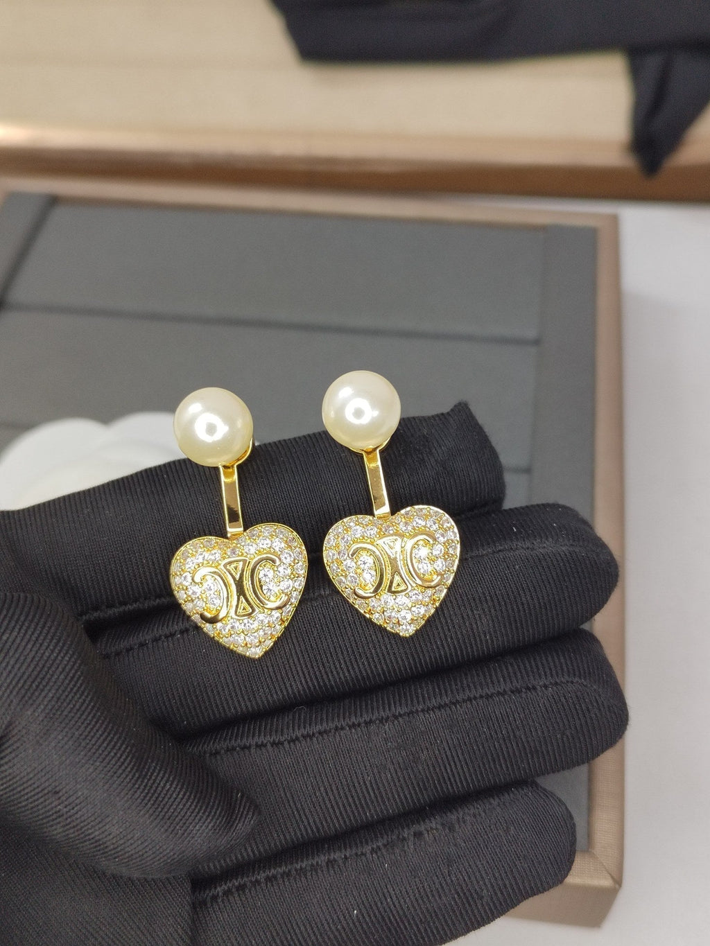 Celine Diamond Heart 18K Gold Earrings