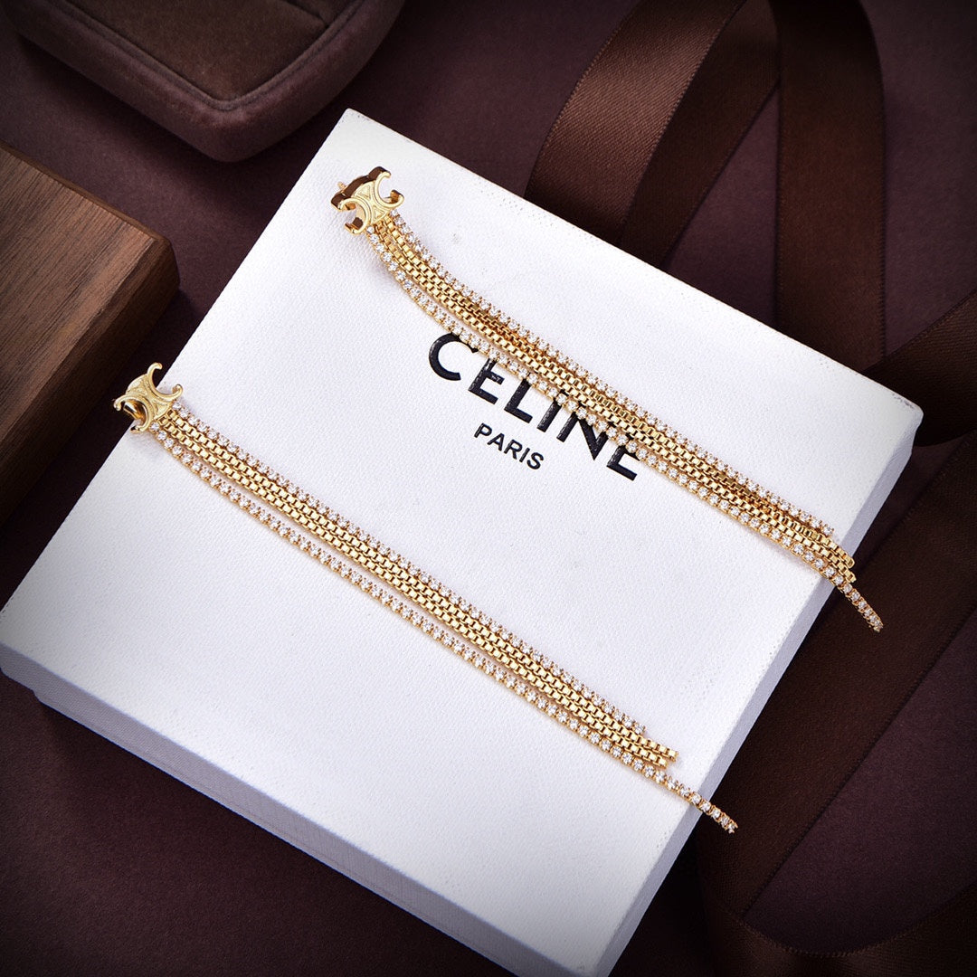 Celine Diamonds Long 18K Gold Earrings