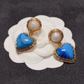 Chanel Blue Heart Pearl 18K Gold Earrings