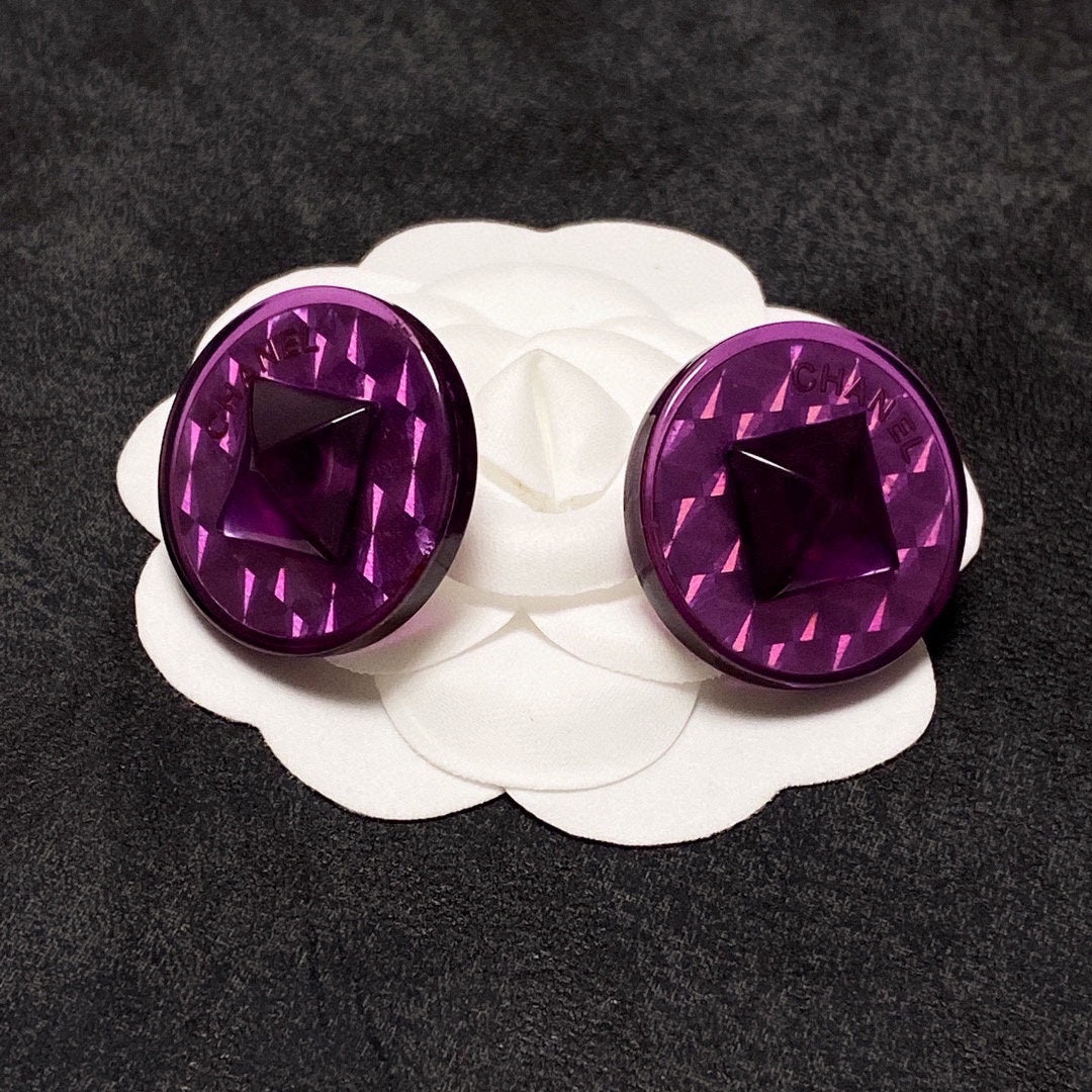 Chanel Vintage Purple 18K Gold Earrings