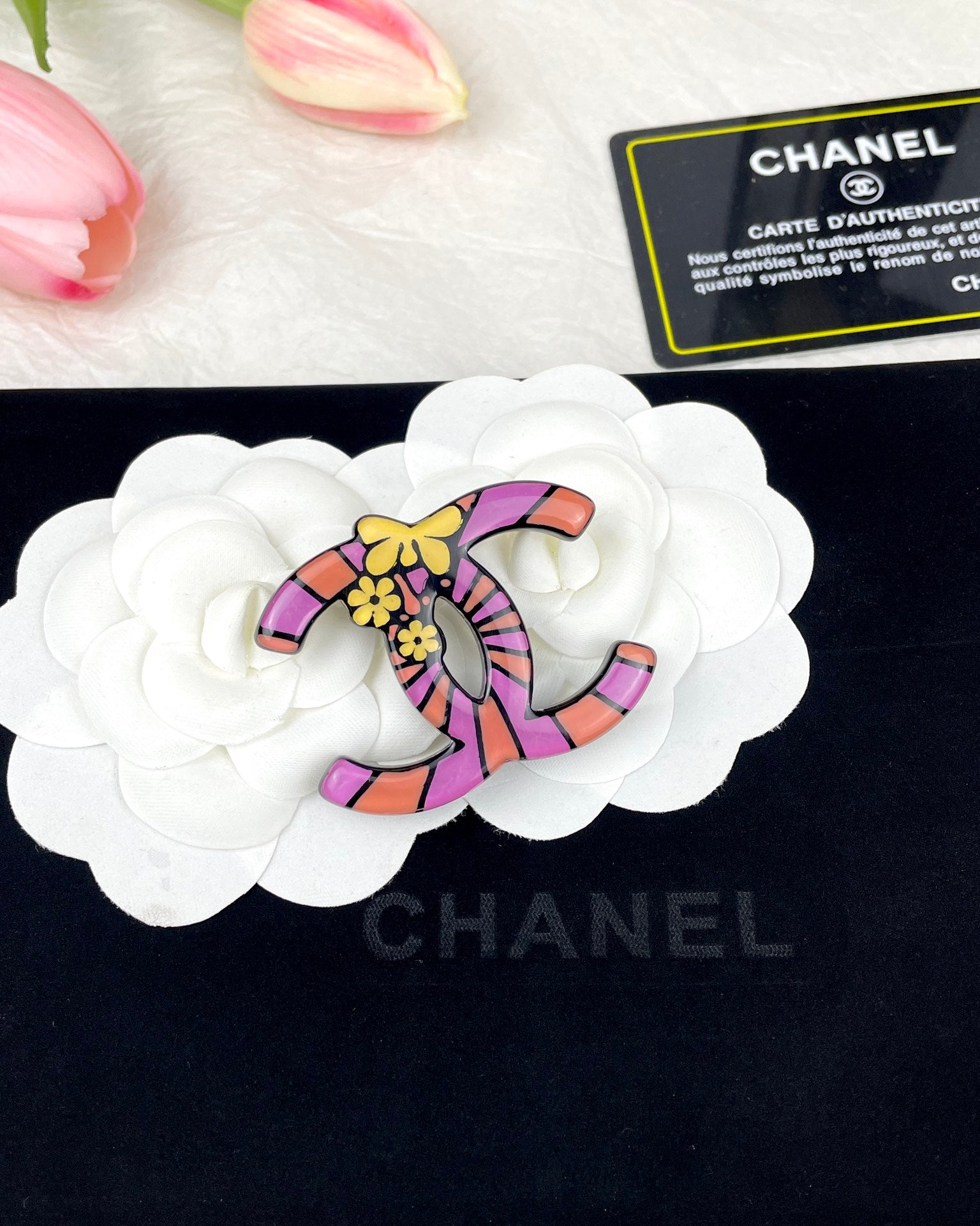 Chanel Pink Resin 18K Gold Brooch