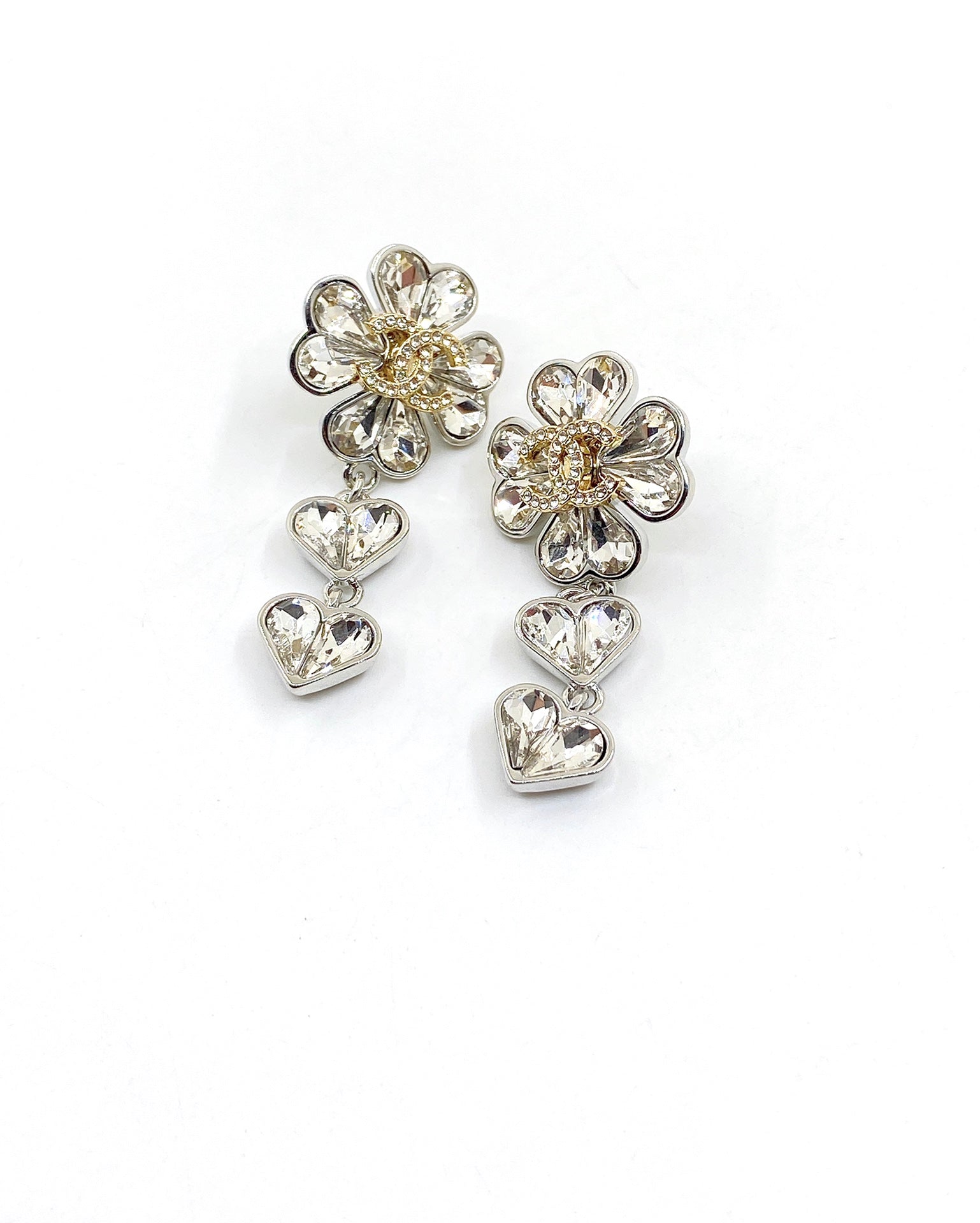 Chanel Crystal Flower 18K Gold Earrings