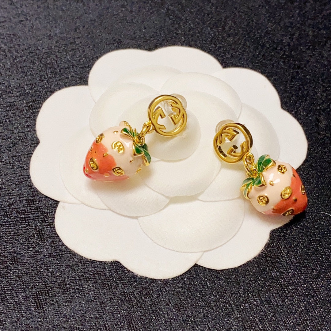 Gucci Double Strawberry 18K Gold Earrings