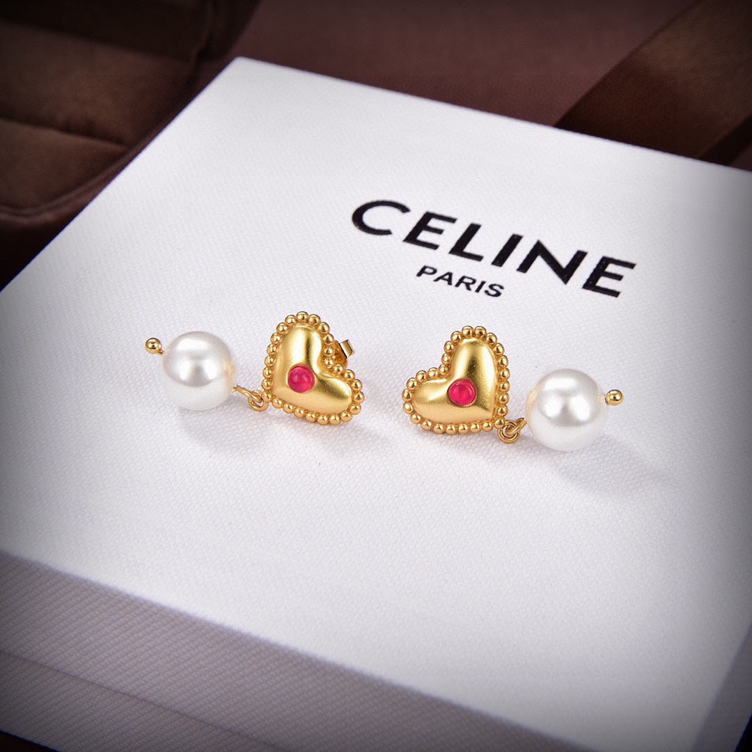 Celine Heart Pearls 18K Gold Earrings