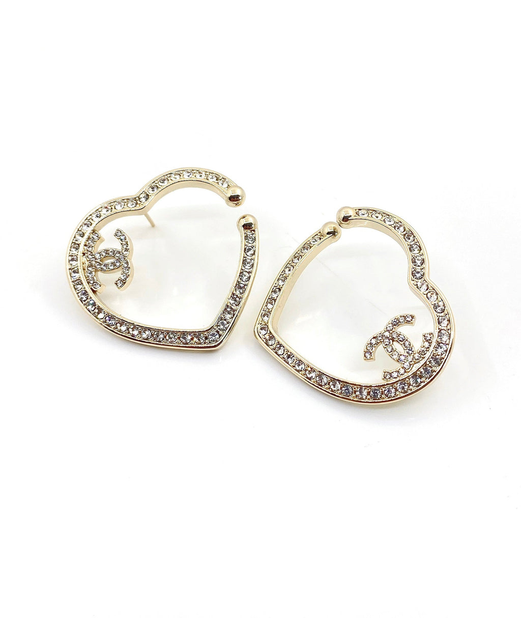 Chanel Diamond Heart 18K Gold Earrings