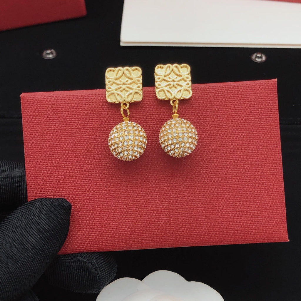 LOEWE Anagram Diamonds 18K Gold Earrings
