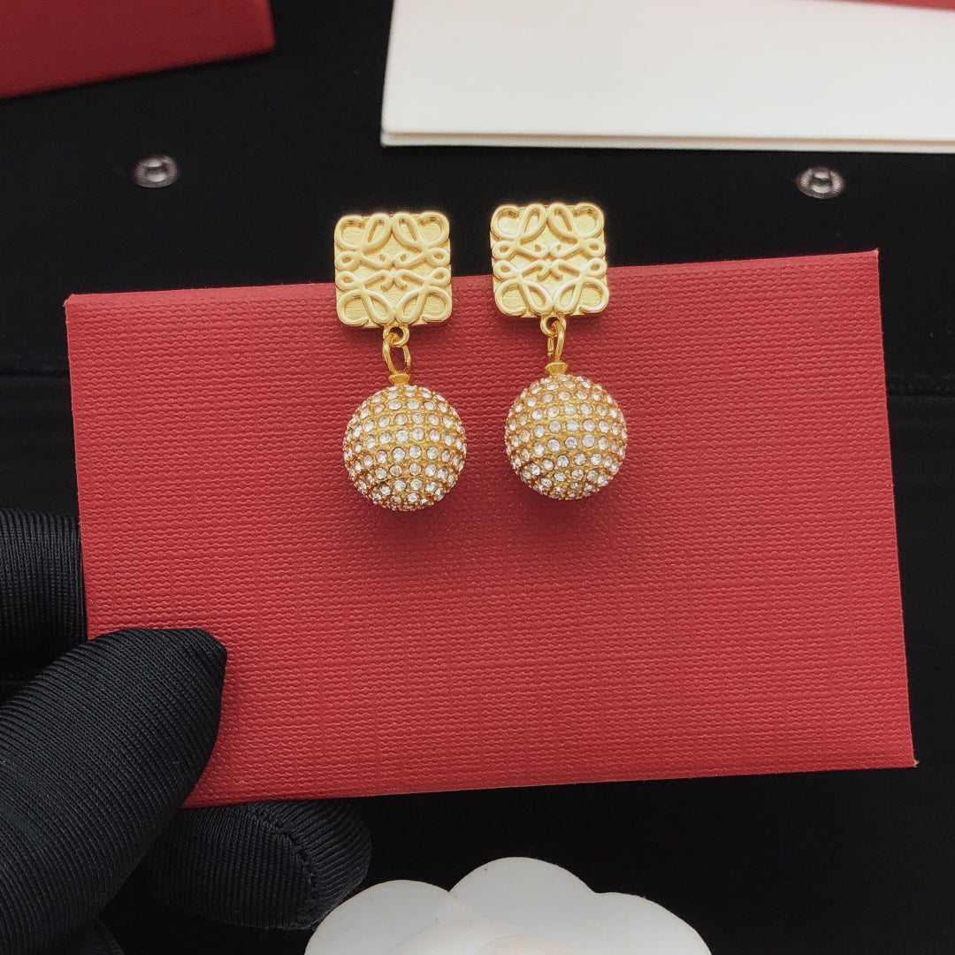 LOEWE Anagram Diamonds 18K Gold Earrings