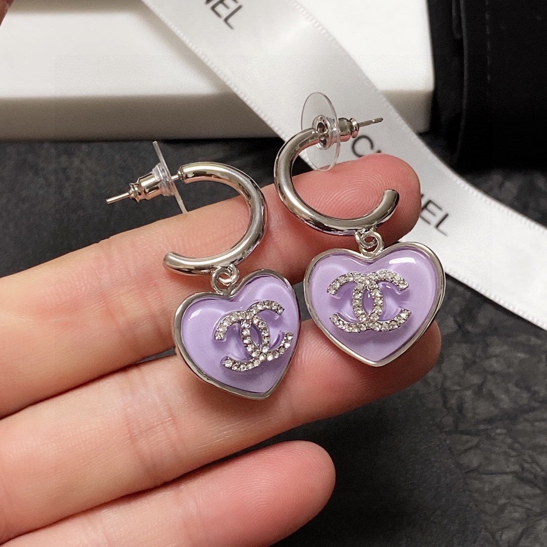 Chanel Purple Heart 18K Gold Earrings