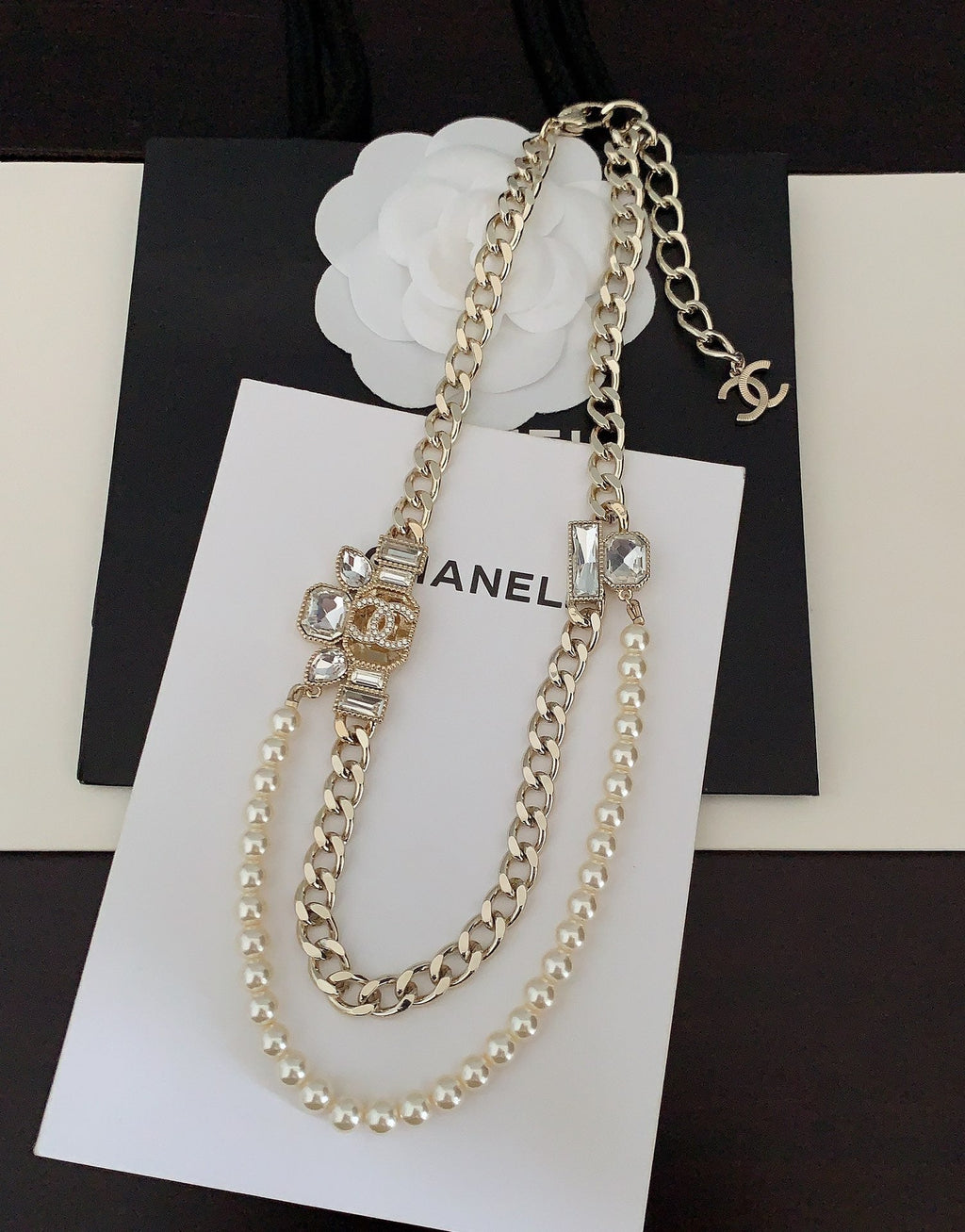 Chanel Pearls Crystals 18K Gold Necklace
