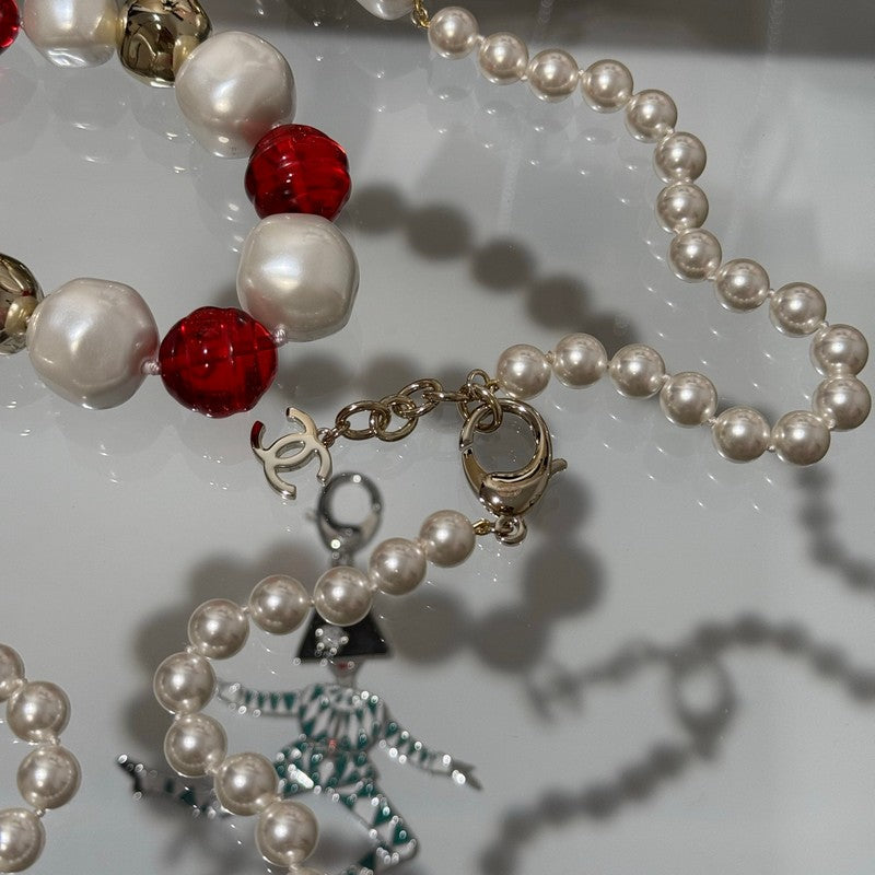 Chanel Red Crystal Pearl 18K Gold Necklace