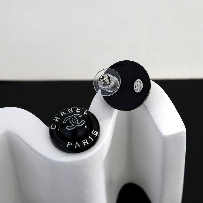 Chanel Black Round 18K Gold Earrings