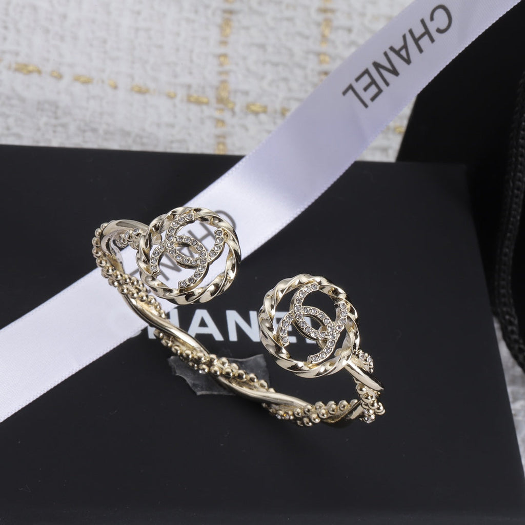 Chanel Double Open 18K Gold Bracelet
