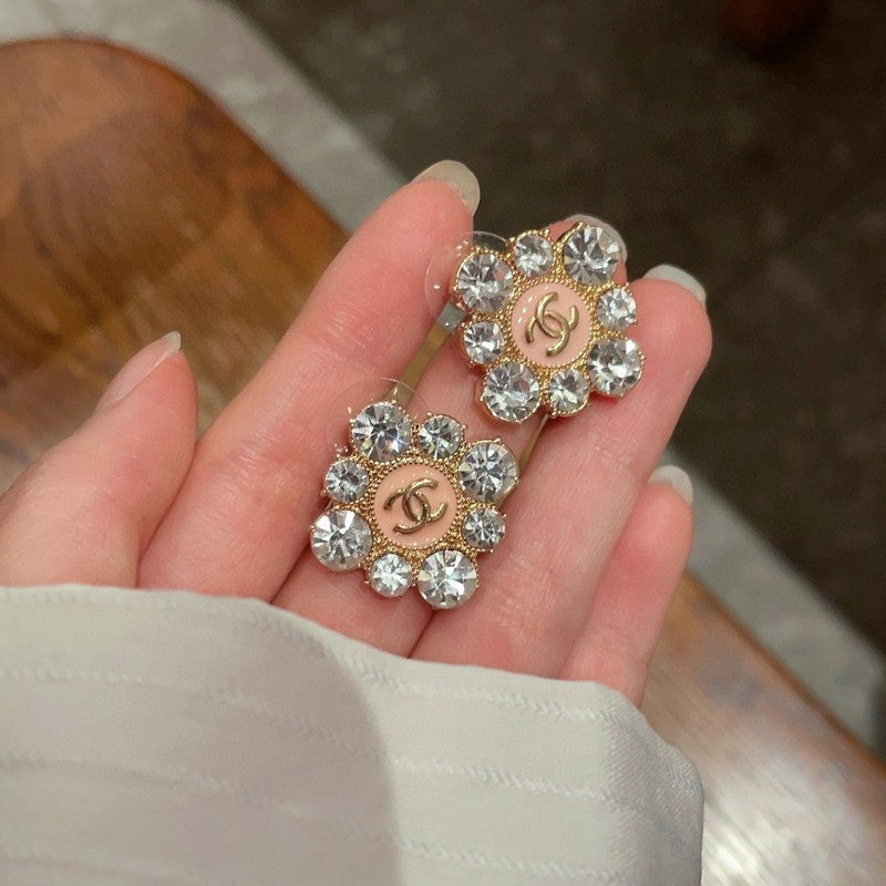 Chanel Color Flower Diamond 18K Gold Earrings