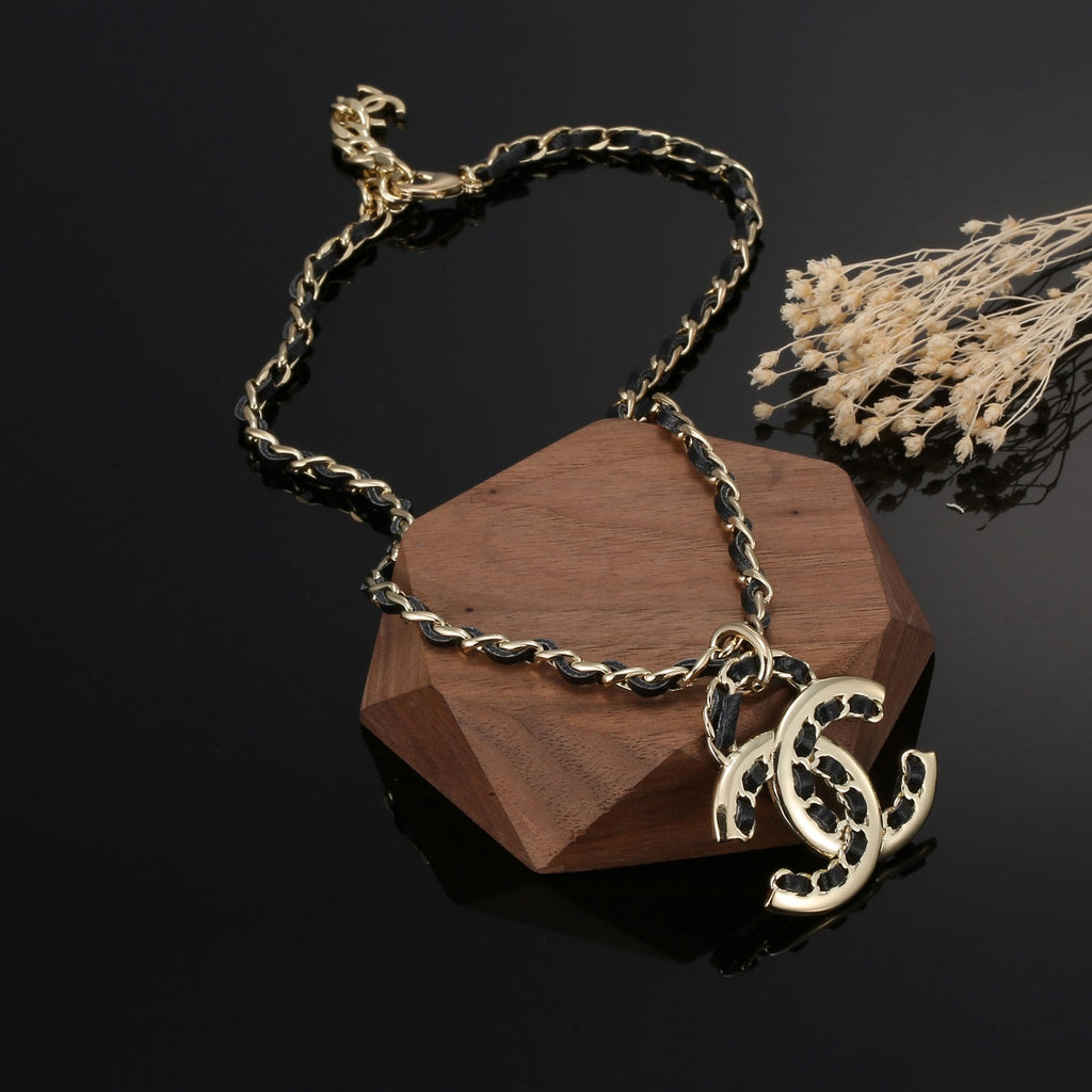 Chanel Strass Leather 18K Gold Necklace