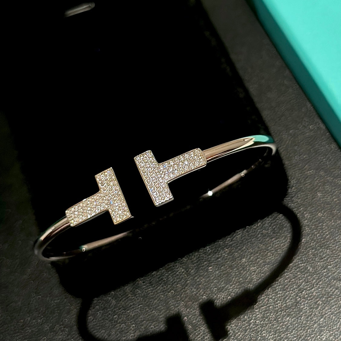 Tiffany Wide Diamond Wire 18K Gold Bracelet