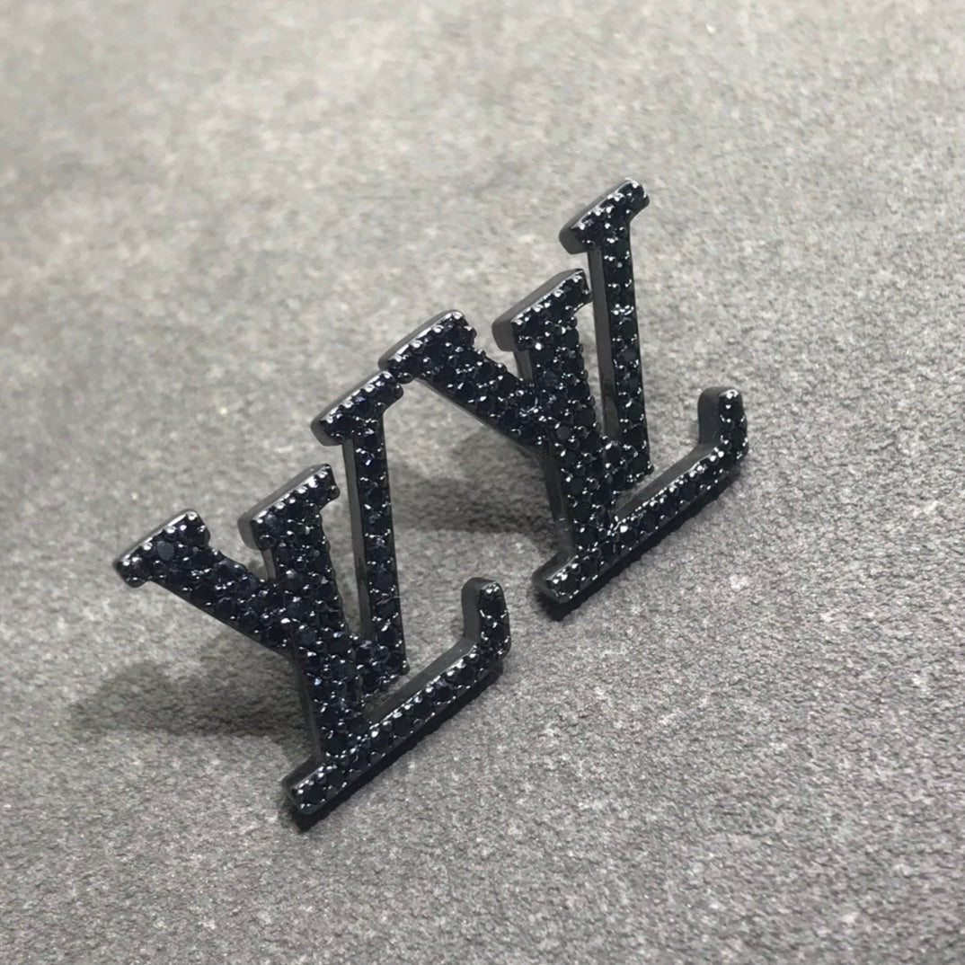 Louis Vuitton Iconic Black Crystal Stud 18K Gold Earrings