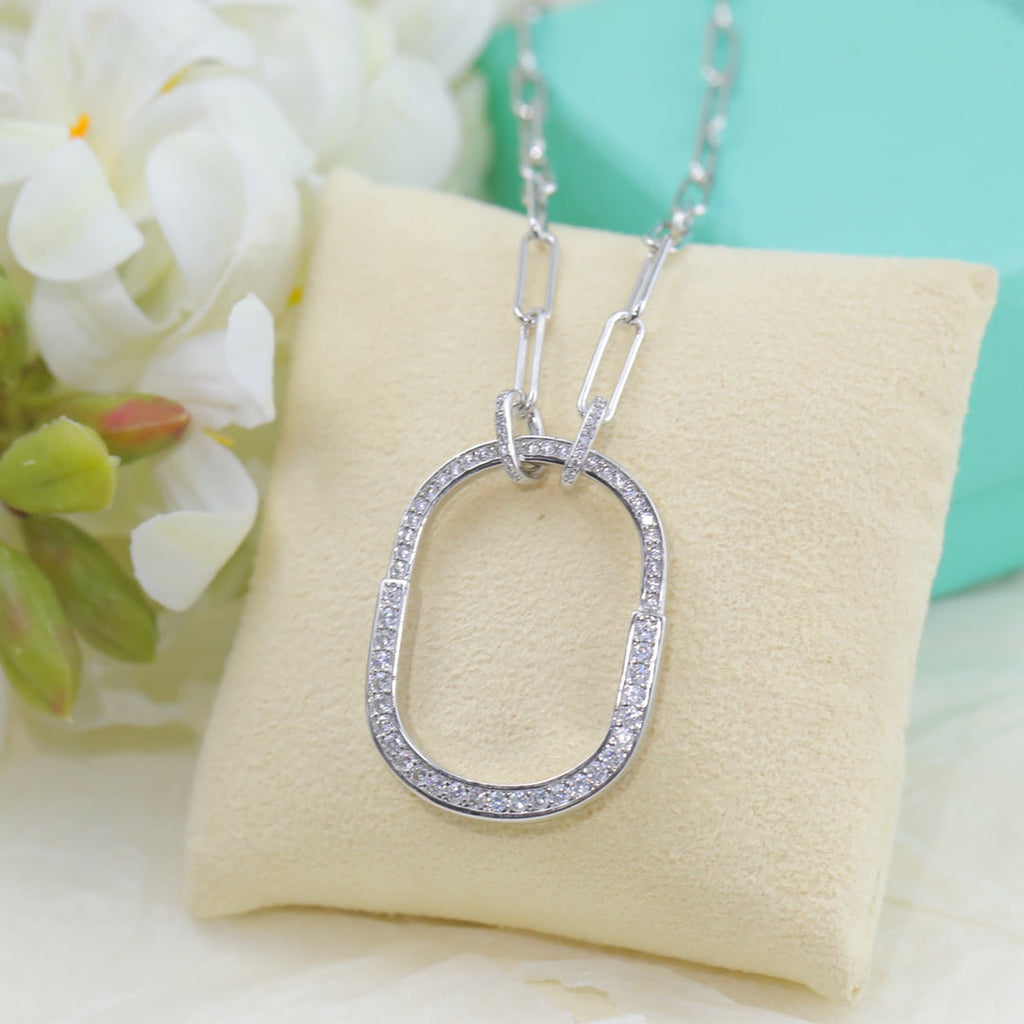 Tiffany Lock Pendant Pave Diamonds 18K Gold Necklace