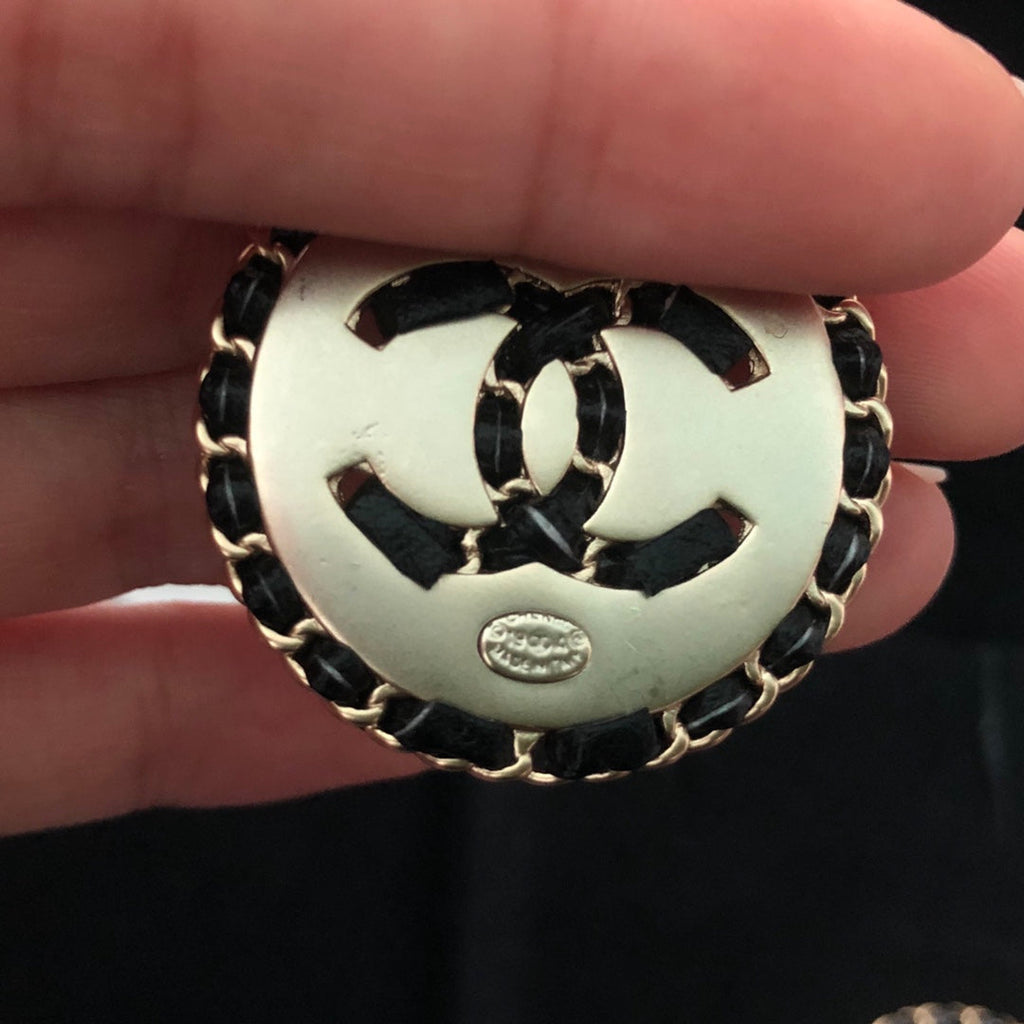 Chanel Leather Round 18K Gold Earrings