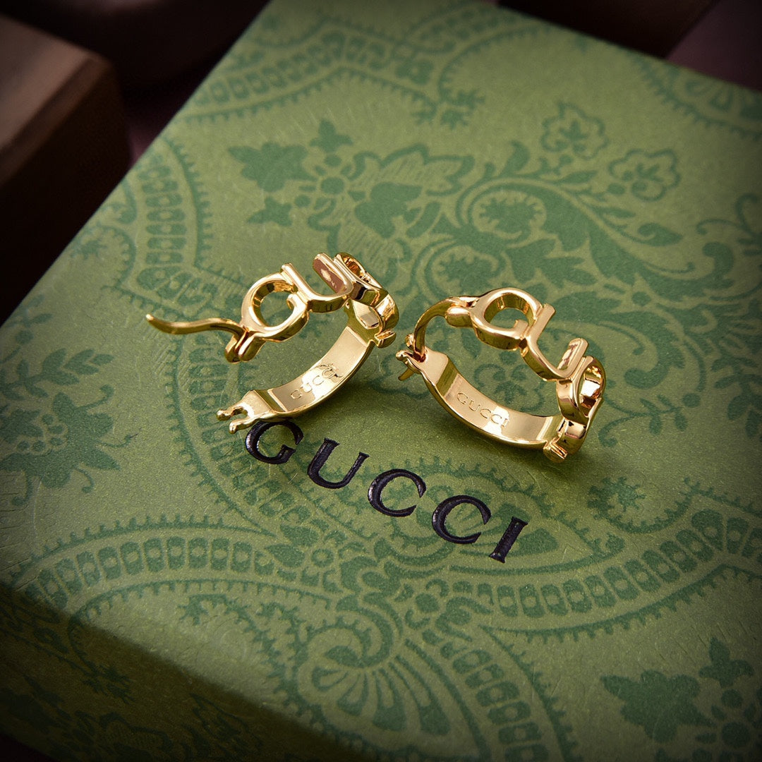 Gucci Double Script 18K Gold Earrings