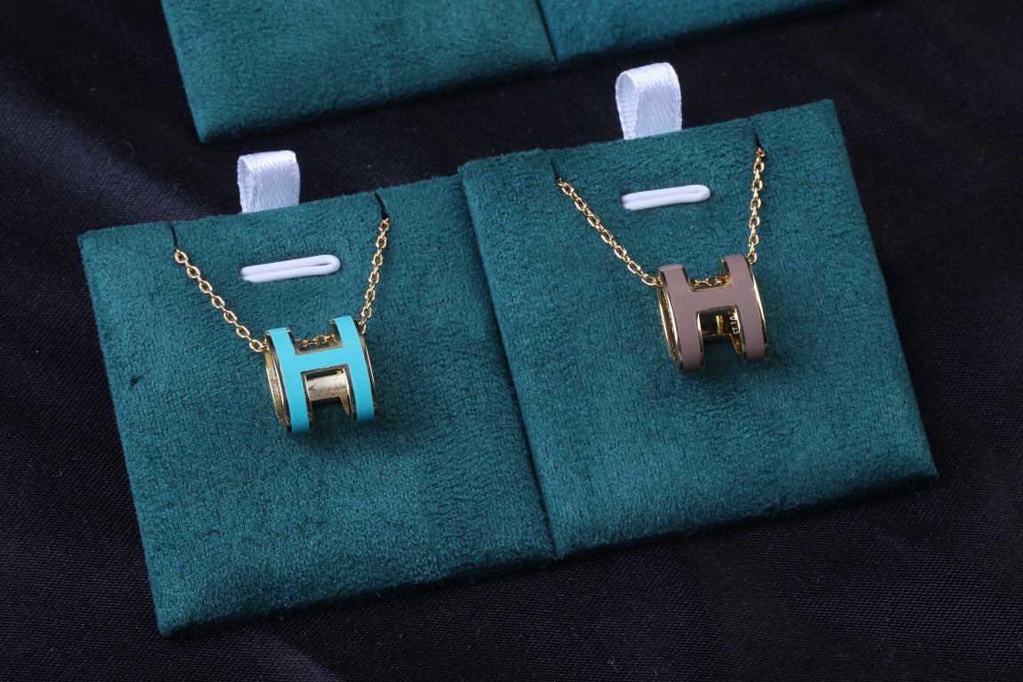 Hermes Mini Pop Blue 18K Gold Necklace
