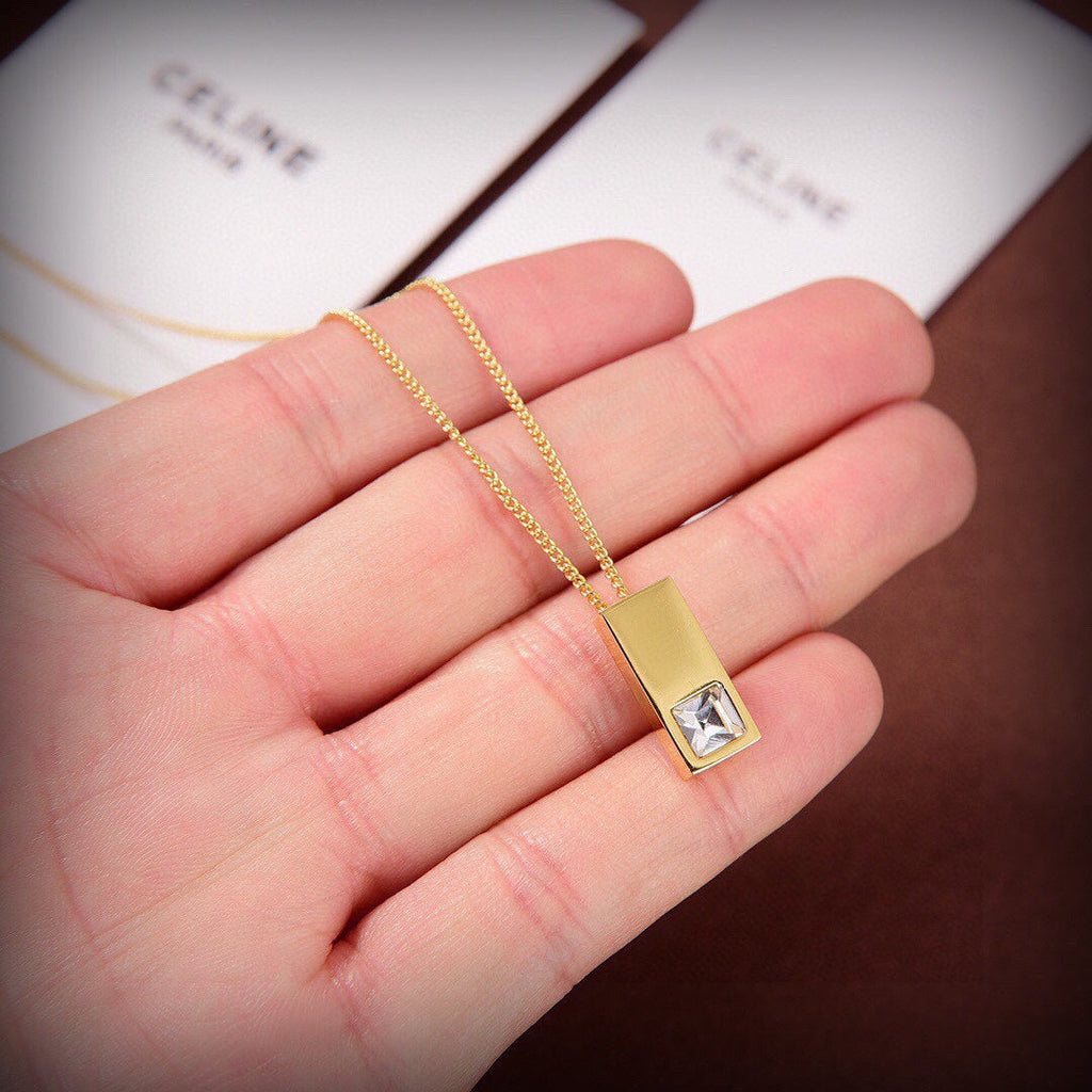 Celine Sentimental Double Square Diamond 18K Gold Necklace