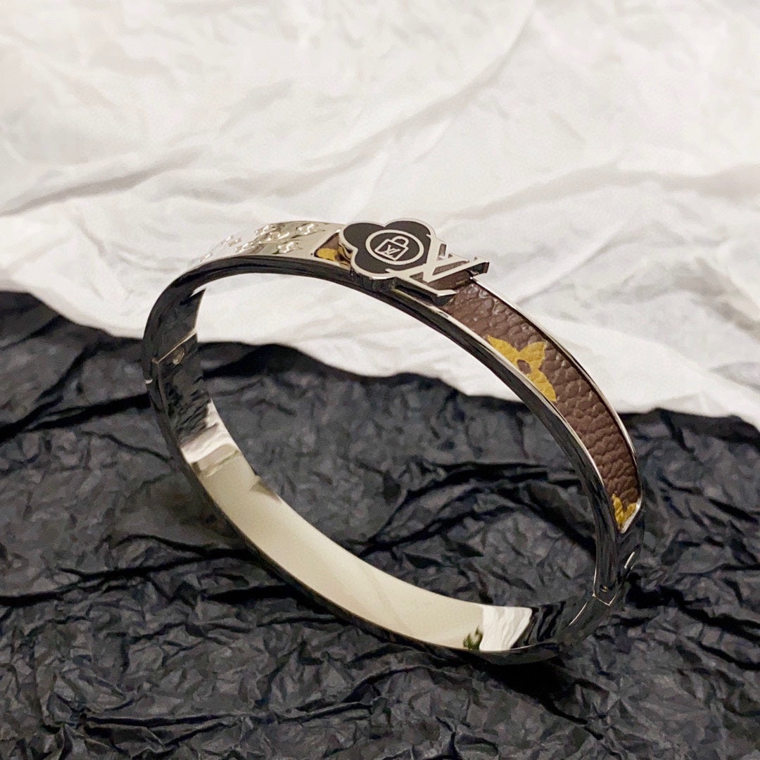 Louis Vuitton Leather Lock 18K Gold Bracelet