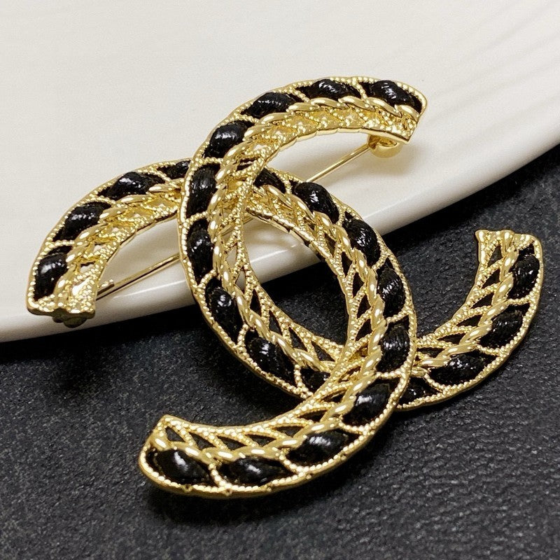 Chanel Leather Gold 18K Gold Brooch