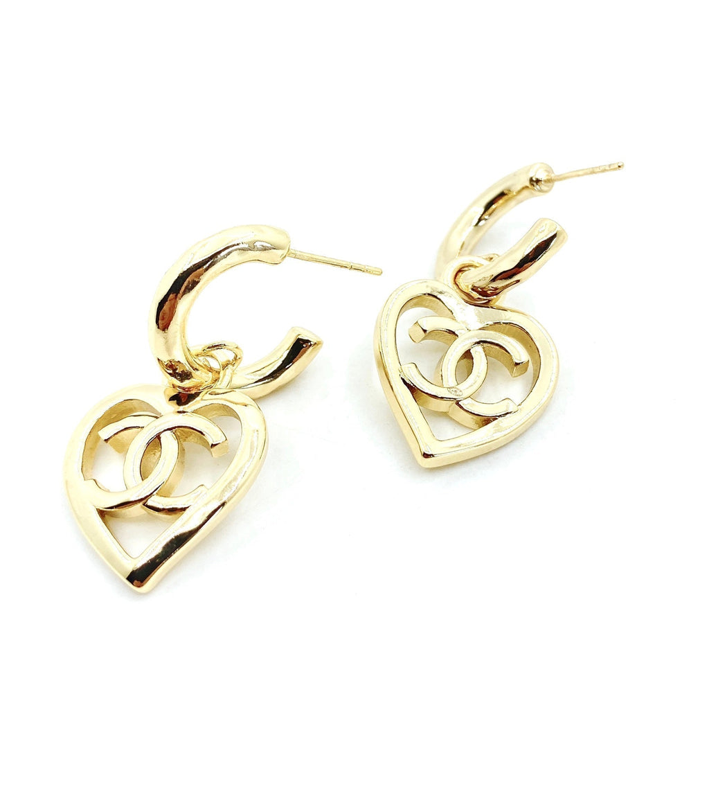 Chanel Heart Pendant 18K Gold Earrings