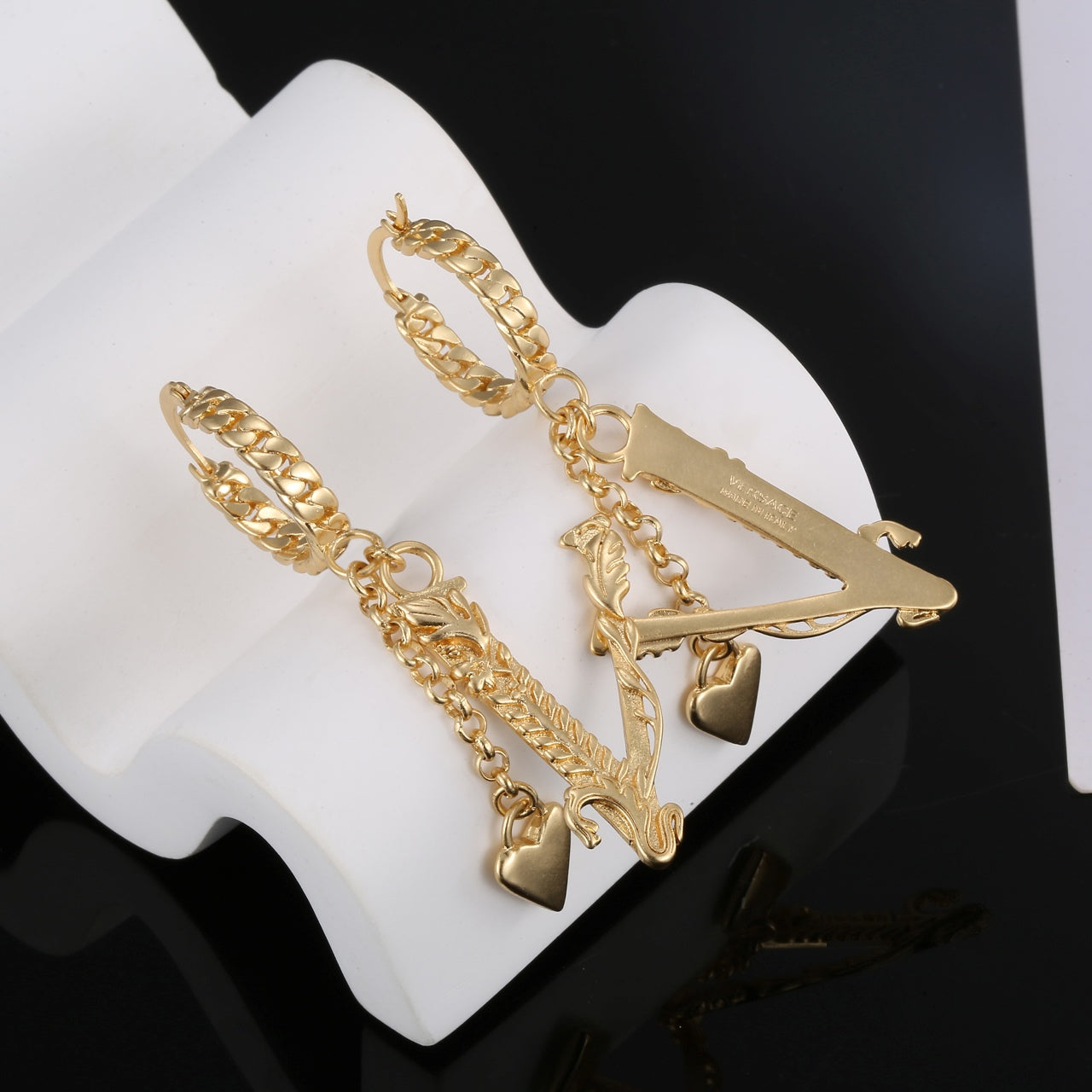 Heart Long 18K Gold Earrings