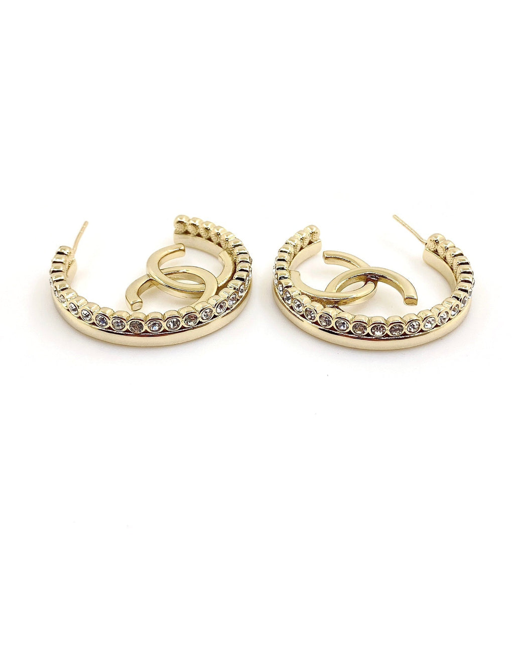Chanel Circle Crystals 18K Gold Earrings