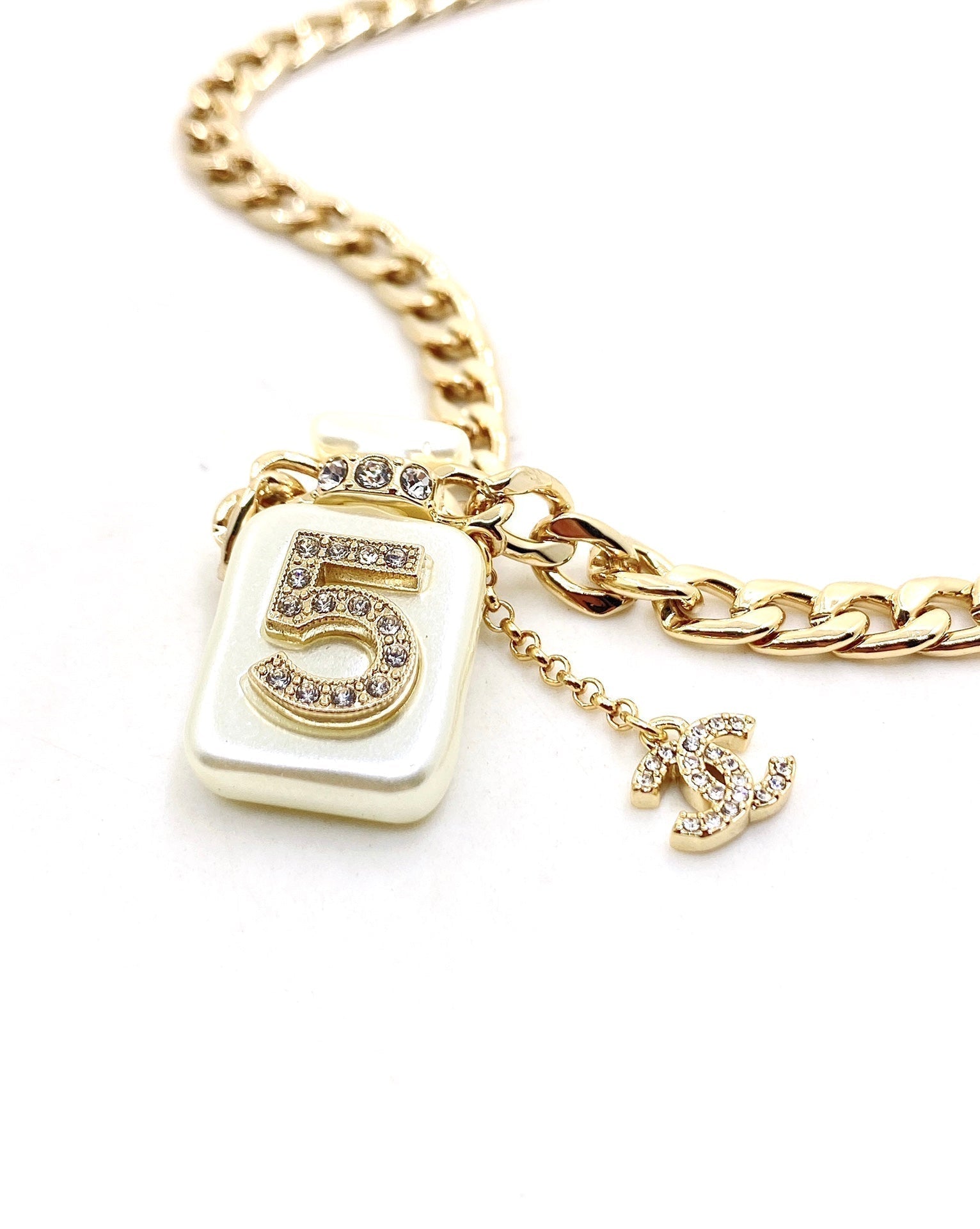 Chanel No.5 Perfume Pendant Chain 18K Gold Necklace