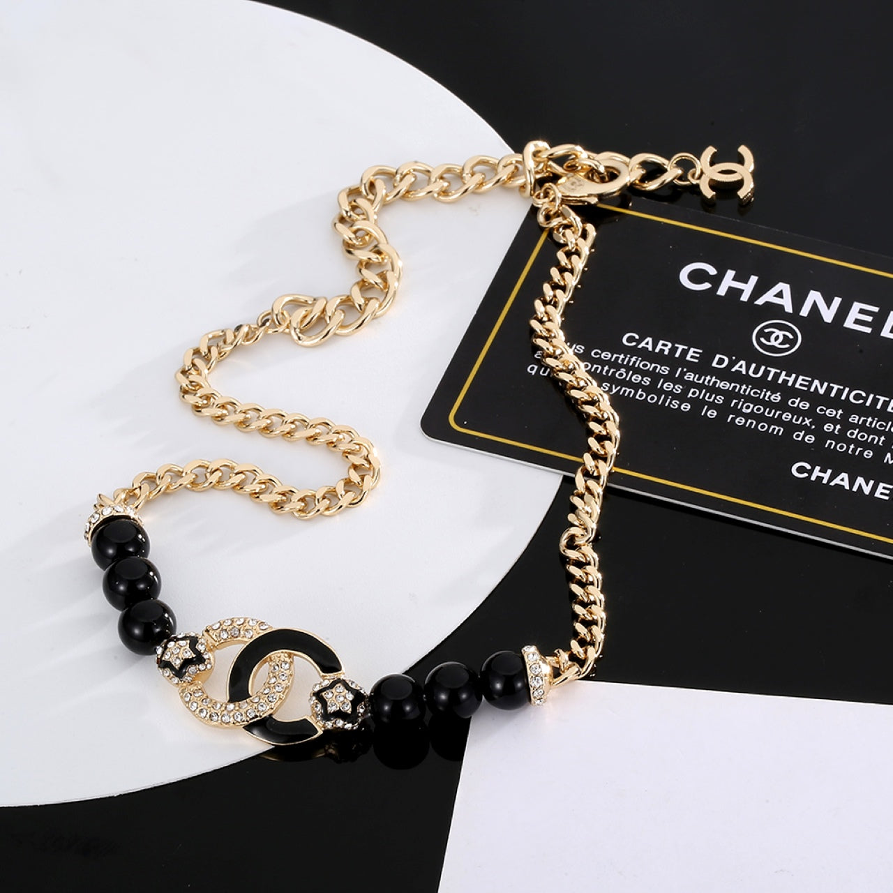 Chanel Black Pearls Diamonds 18K Gold Necklace