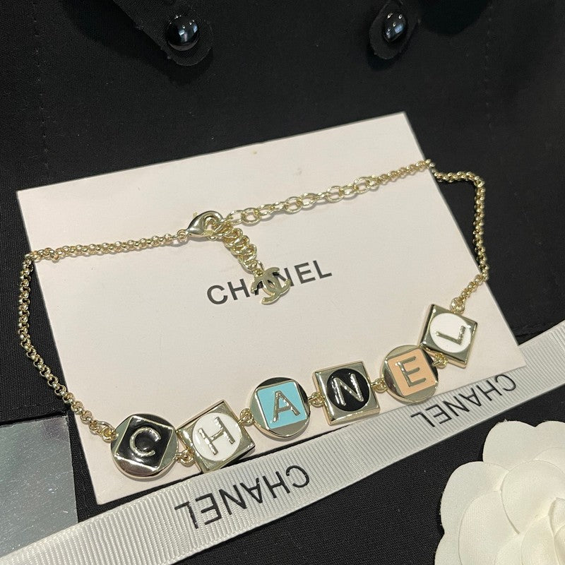 Chanel Color Logo Choker 18K Gold Necklace