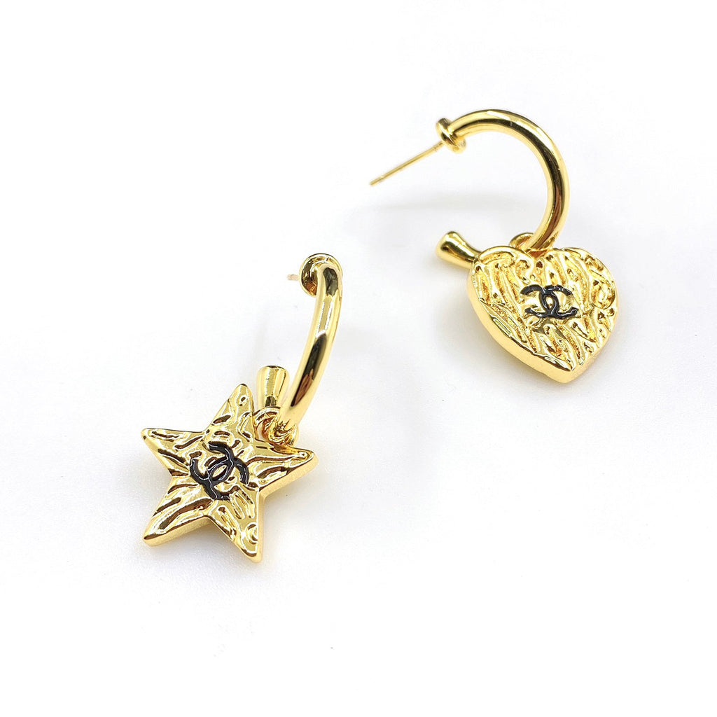 Chanel Heart Star 18K Gold Earrings