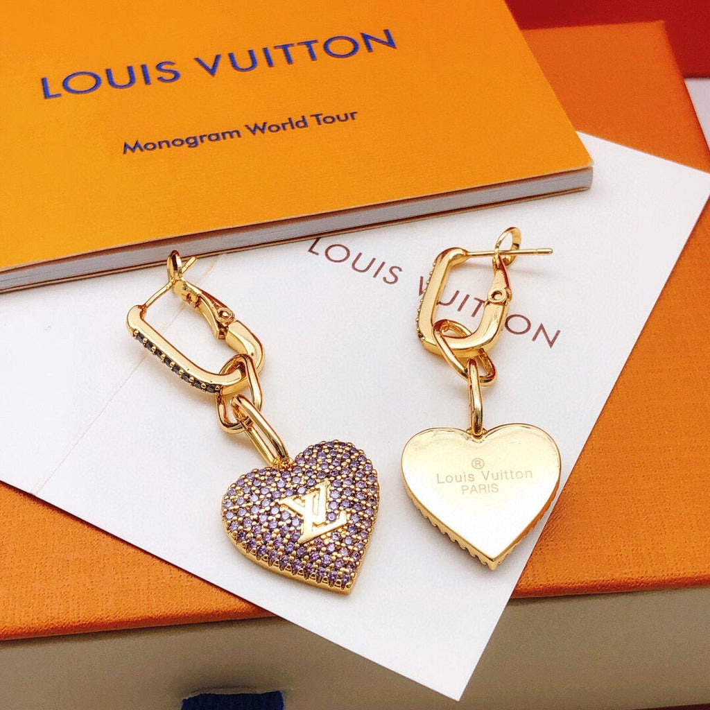 Louis Vuitton Heart Diamond 18K Gold Earrings