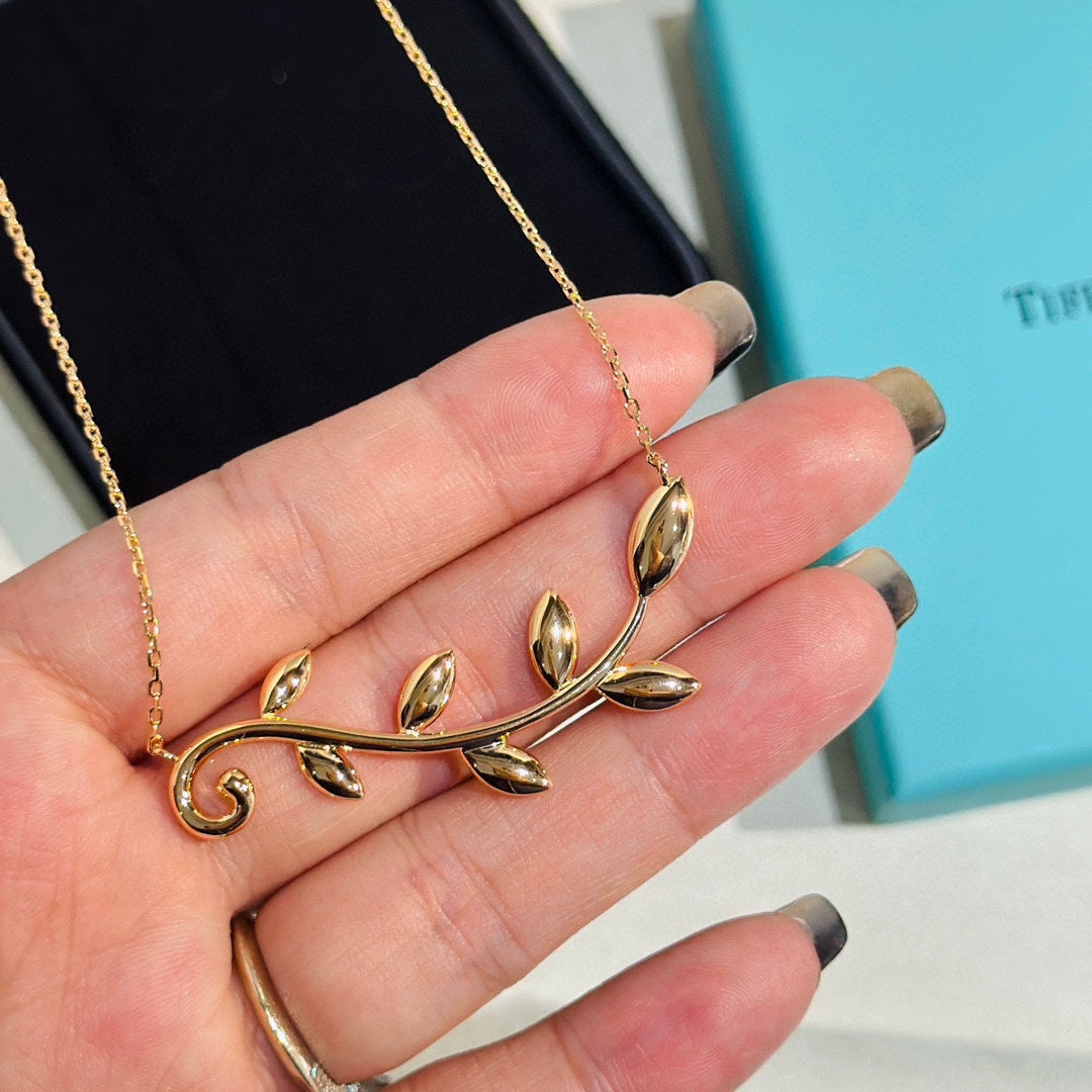 Tiffany Olive Leaf Vine Pendant 18K Gold Necklace