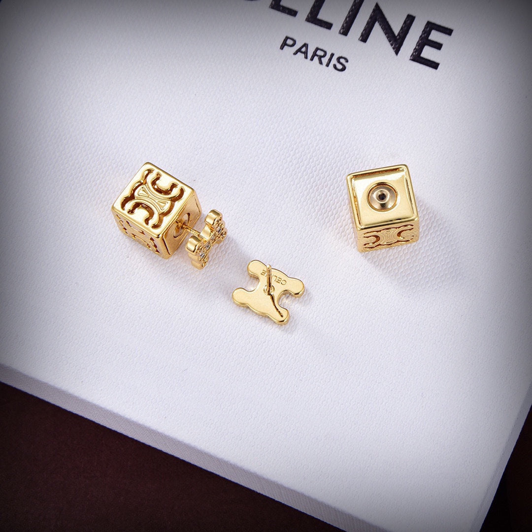 Celine Dice Pendant 18K Gold Earrings