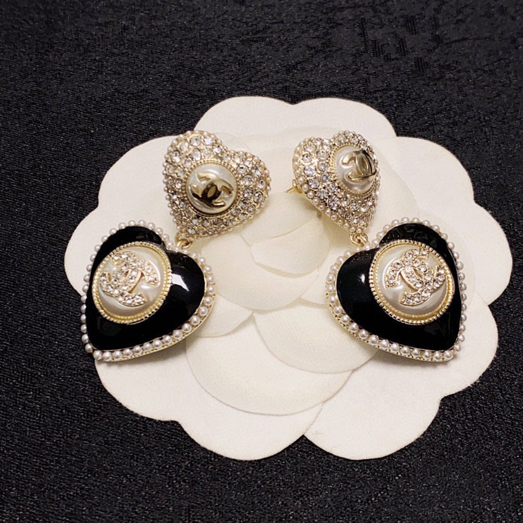 Chanel Black Heart 18K Gold Earrings