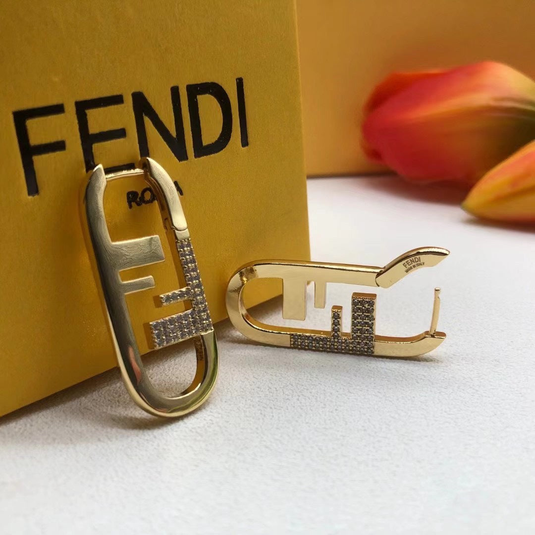 Fendi OLock Diamonds 18K Gold Earrings