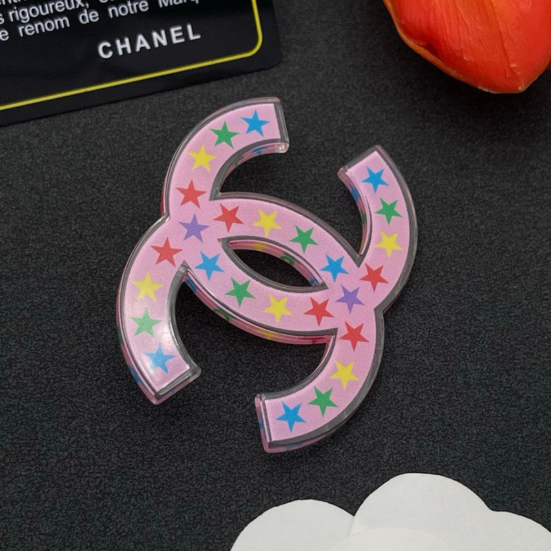 Chanel Pink & Black Star 18K Gold Brooch