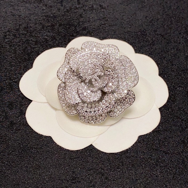 Chanel Full Diamond Camellia 18K Gold Brooch