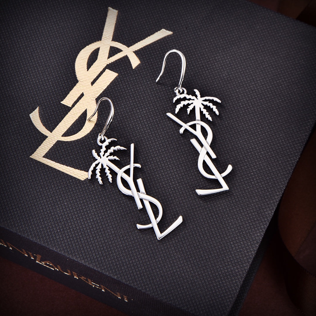YSL Monogram Palmier Statement 18K Gold Earrings