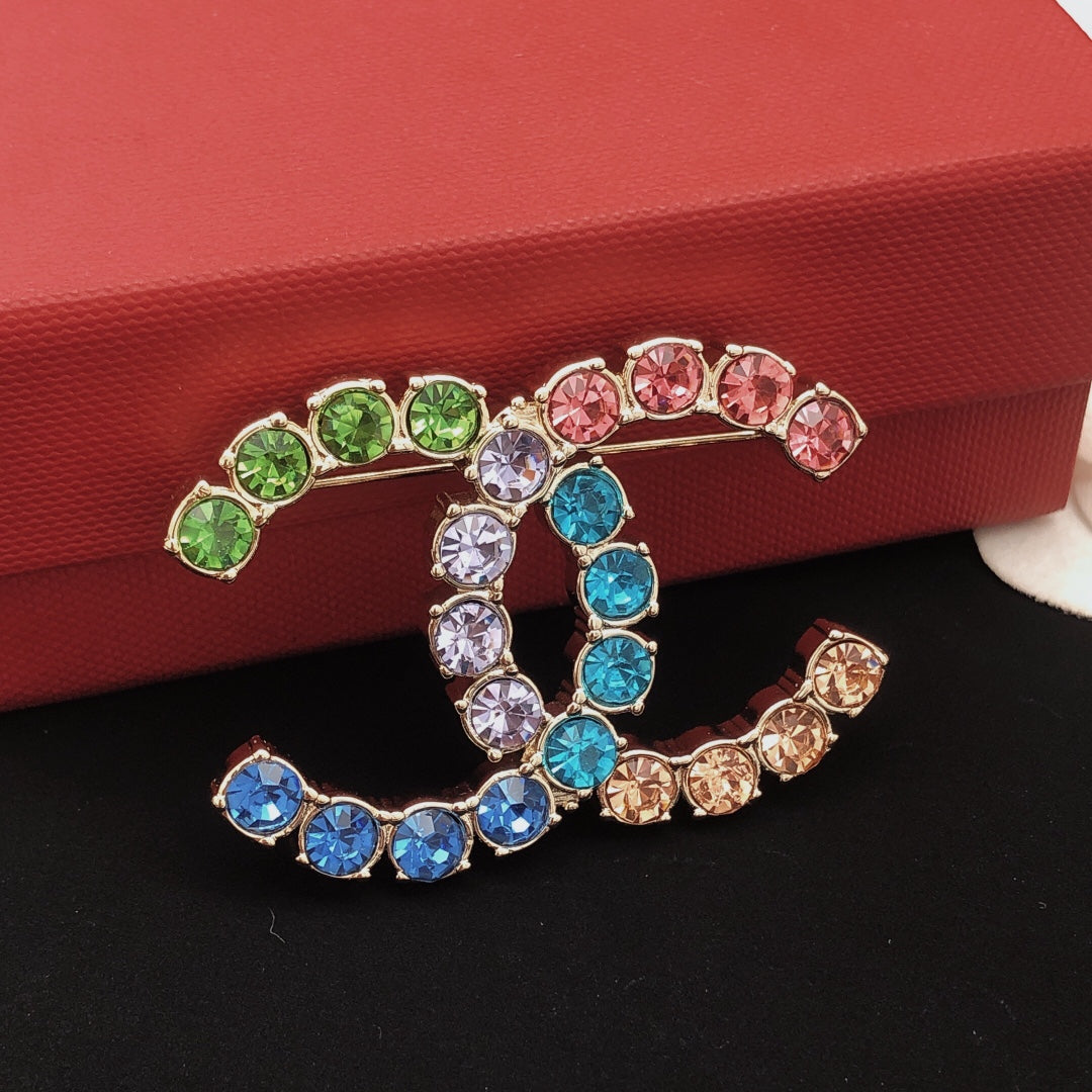 Chanel Color Crystals 18K Gold Brooch