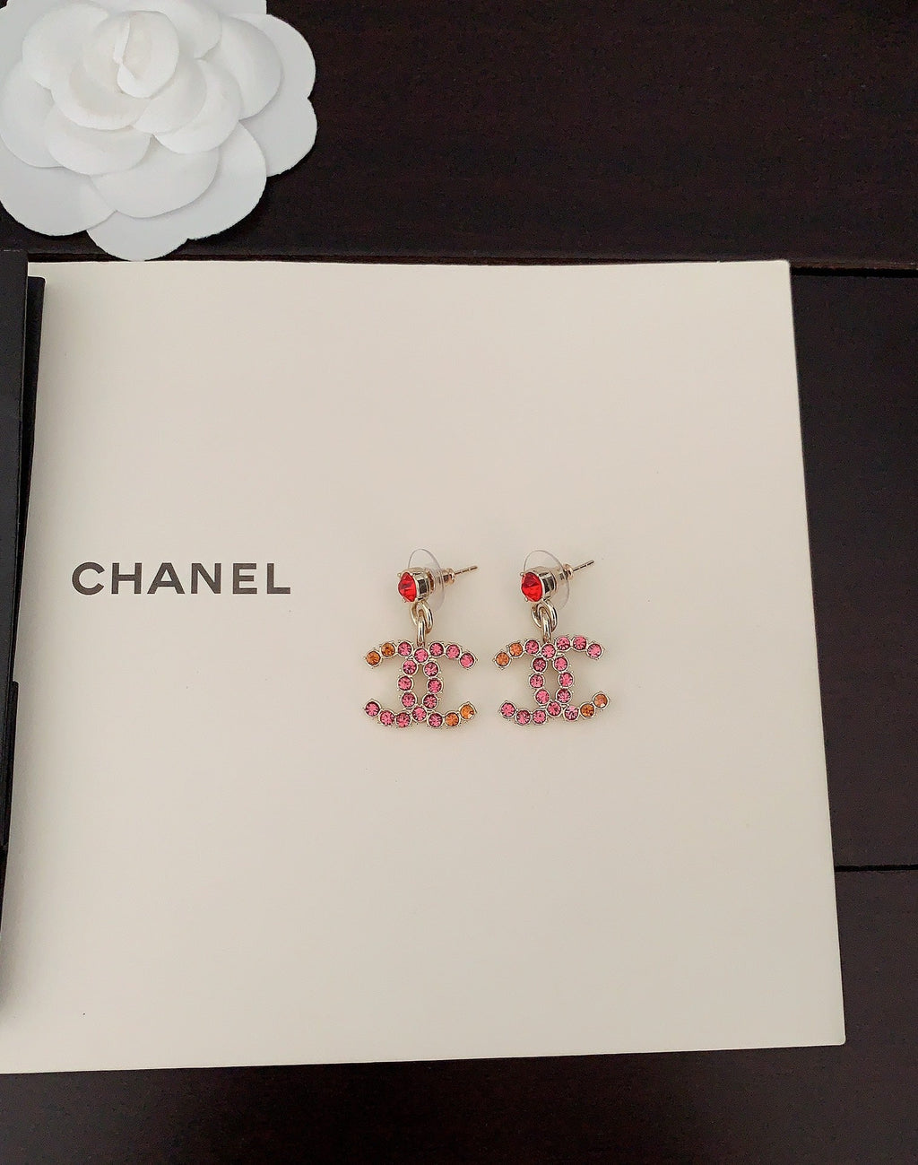 Chanel Pink Crystals 18K Gold Earrings