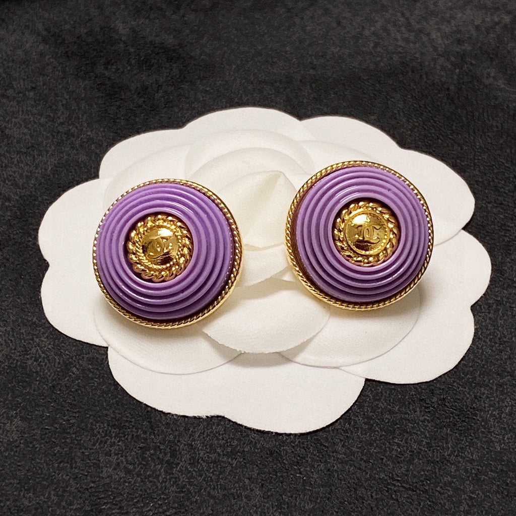 Chanel Purple Resin 18K Gold Earrings